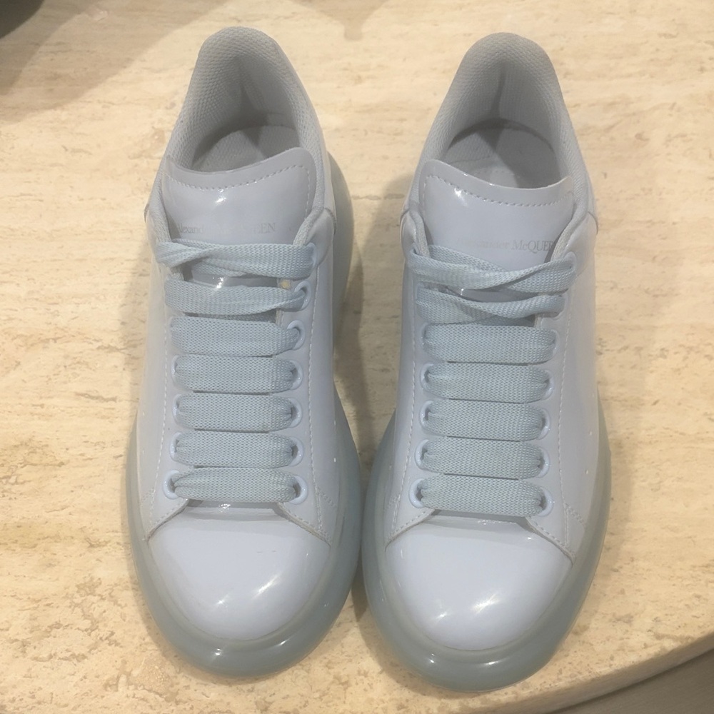 Alexander McQueen Light Blue Patent Leather Sneakers